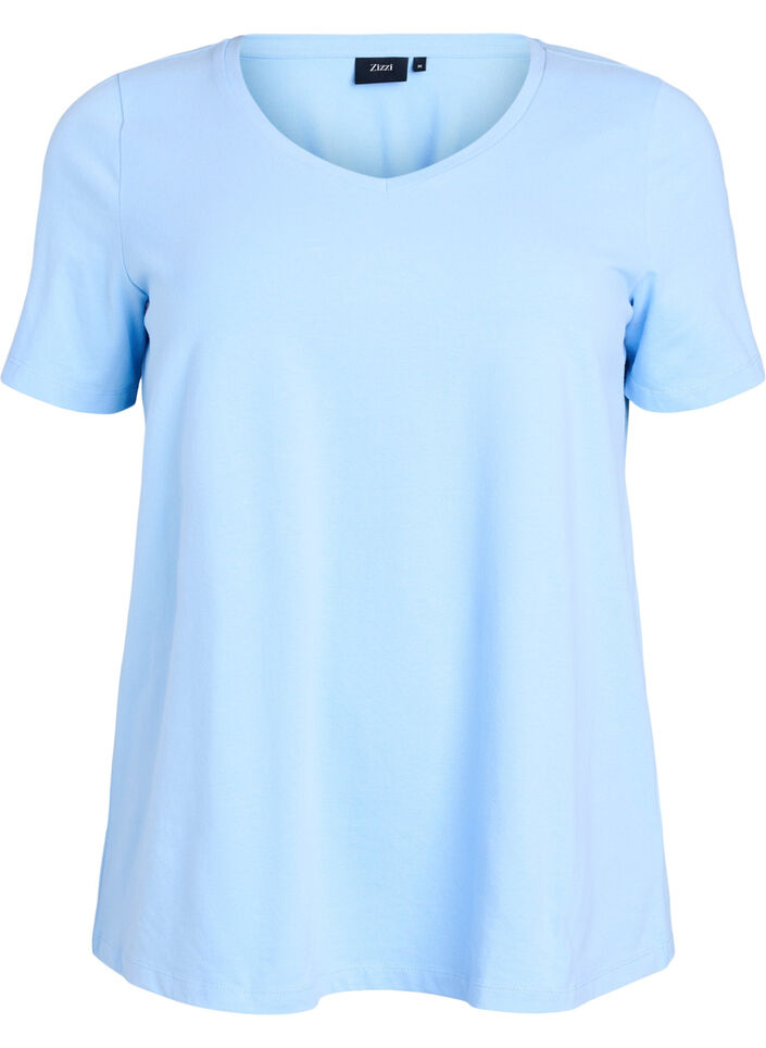 T-shirt basique en coton de couleur unie, Bleu Clair, Packshot image number 0