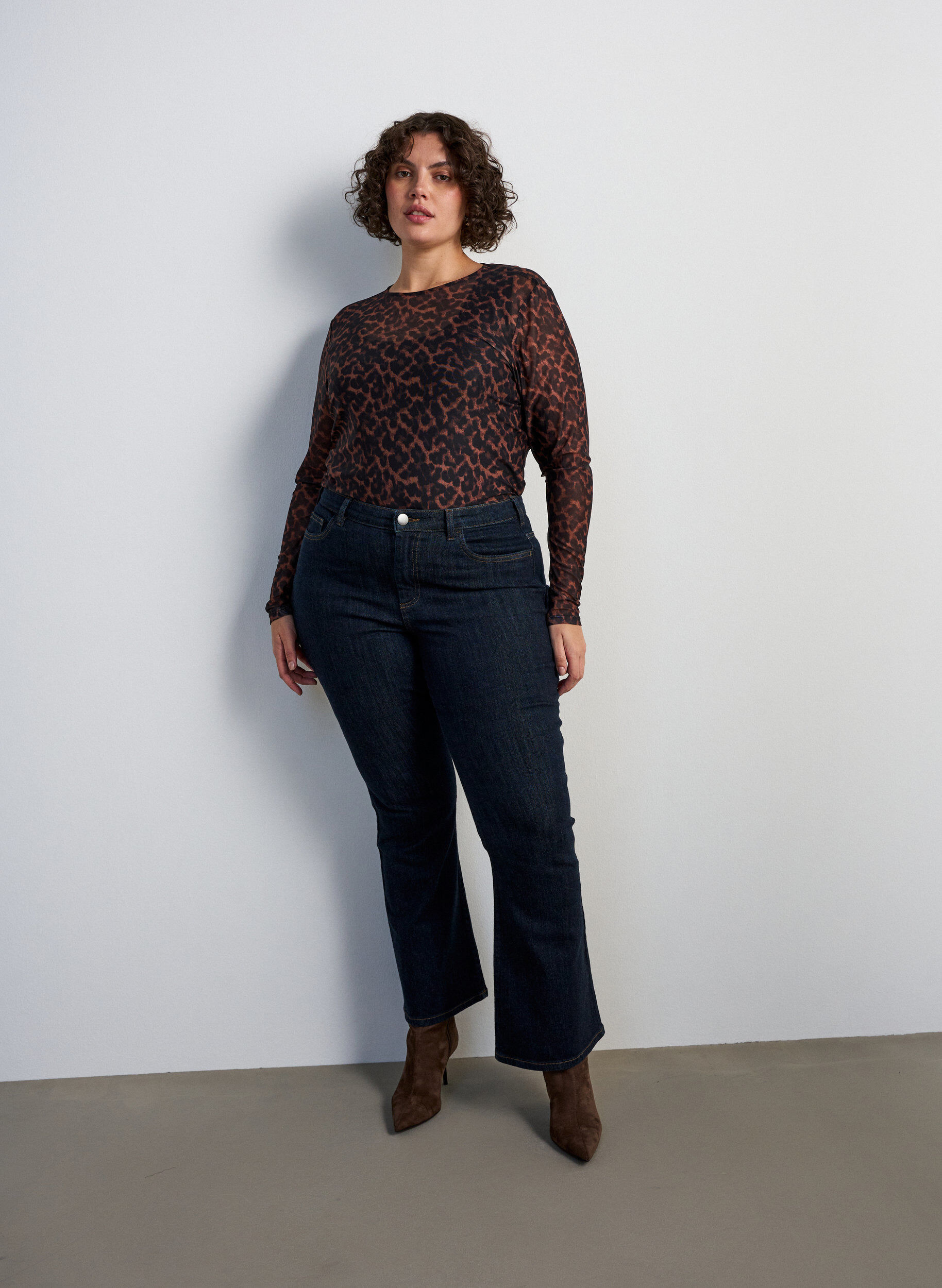 ZizziBlouse en maille avec imprim&eacute;, Marron, Model image number 1