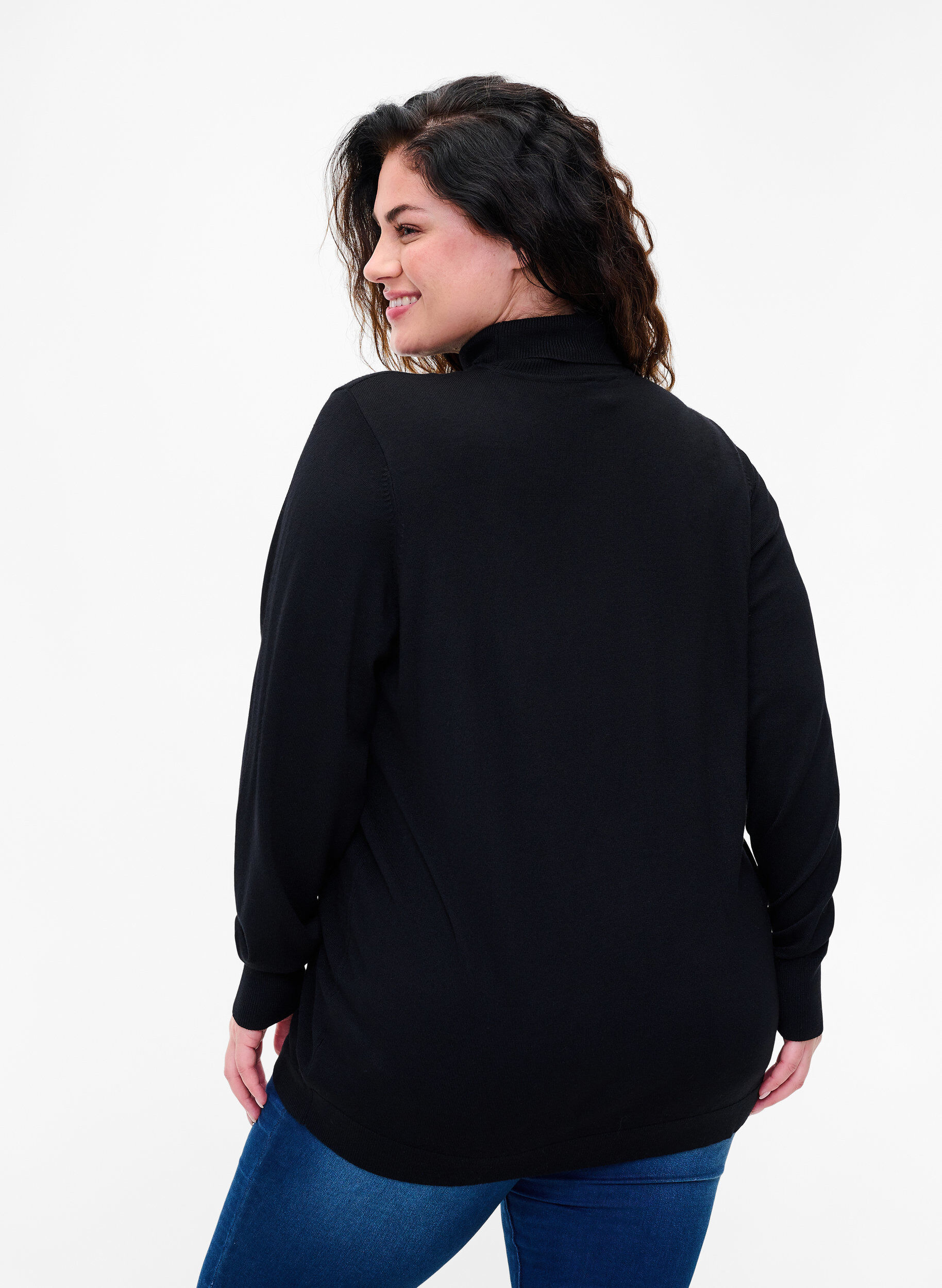 Zizzi Blouse en viscose &agrave; col roul&eacute;, Black, Model image number 1