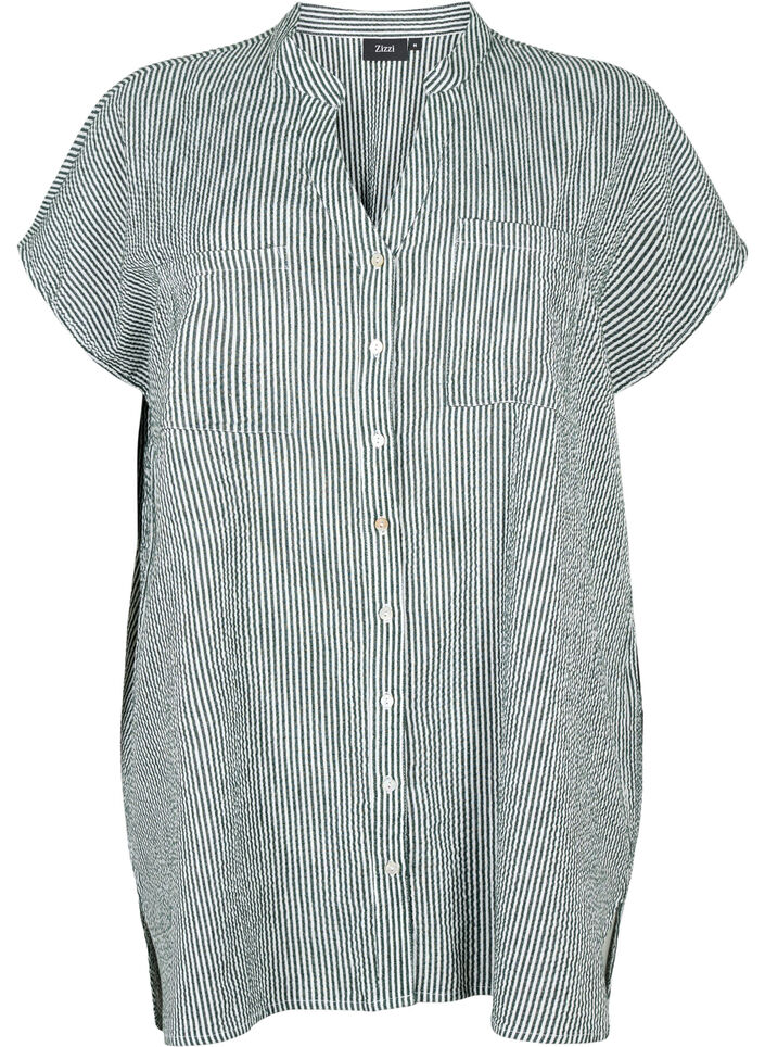 Chemise &agrave; manches courtes en coton &agrave; rayures, Scarab Stripe, Packshot image number 0