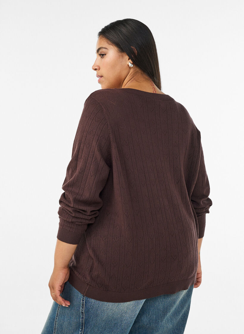Cardigan en maille avec broderie ajour&eacute;e en forme de c&oelig;ur, Marron, Model image number 2