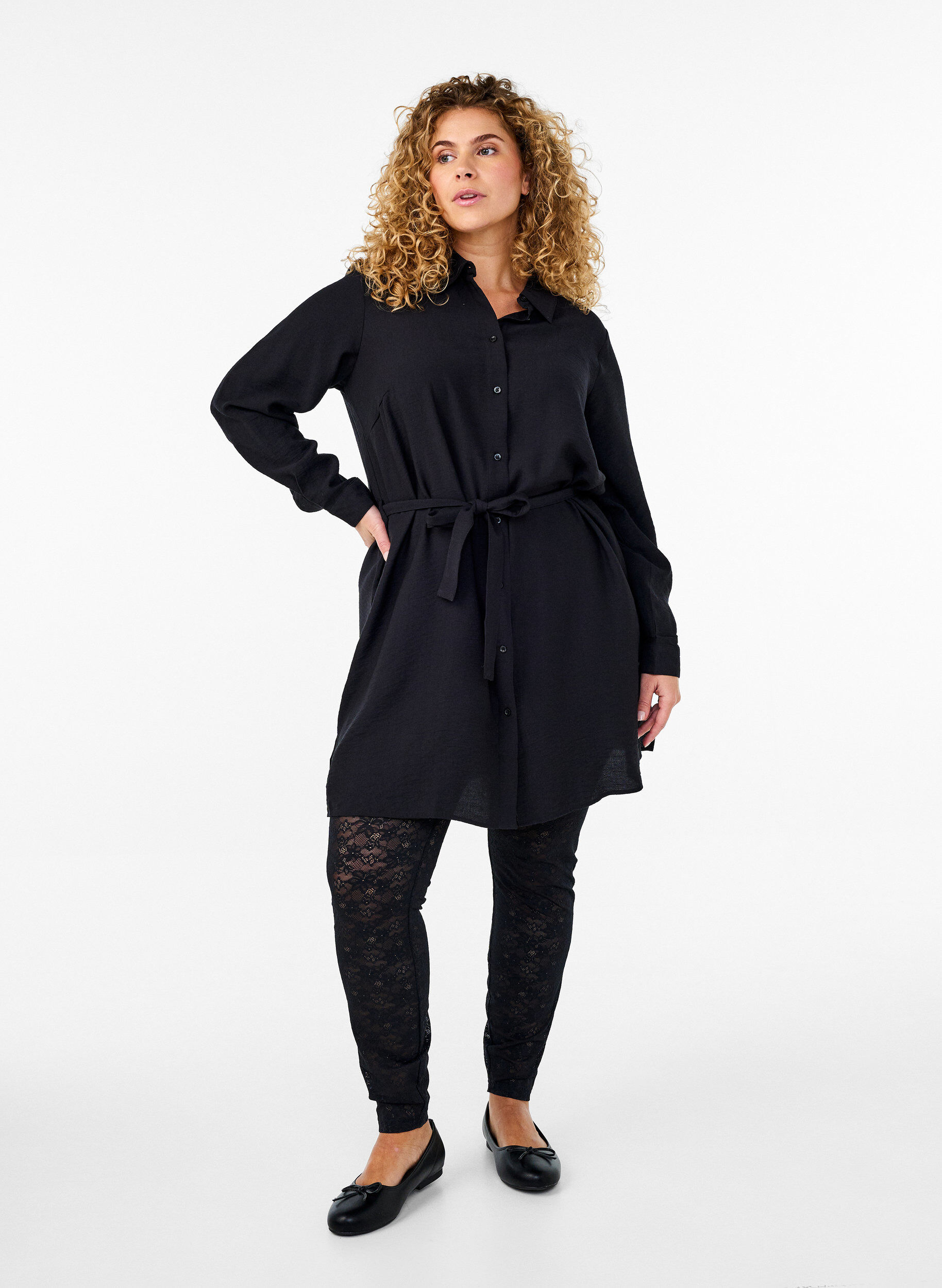 Zizzi Legging en dentelle, Noir, Model image number 1