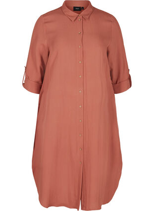 Robe chemise longue en viscose, Copper Brown, Packshot image number 0