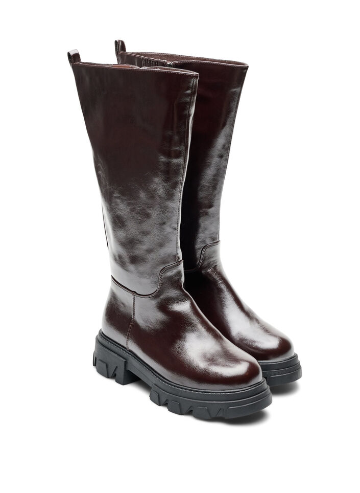 Bottes hautes avec un effet l&eacute;g&egrave;rement textur&eacute;, Marron, Packshot image number 1