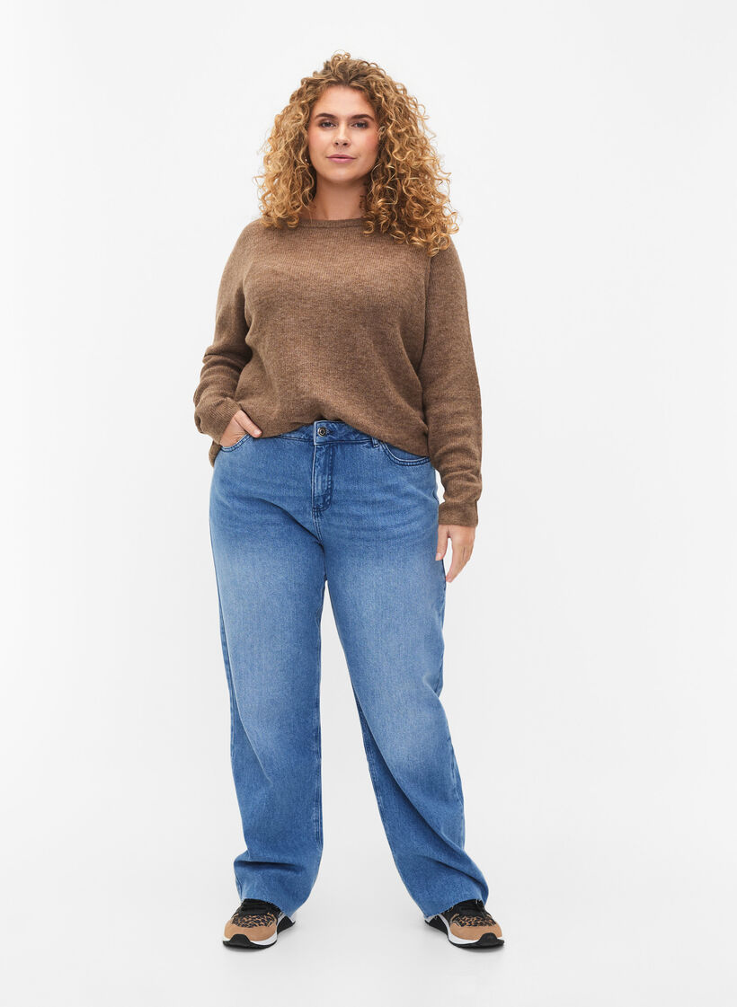 Pull en tissu mélange avec col rond	, Caribou Mel., Model image number 2