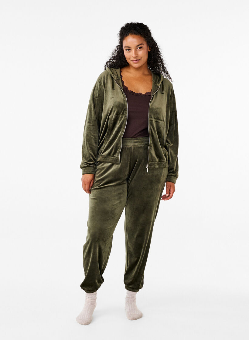 Pantalon ample en velours, Vert fonc&eacute;, Model image number 0
