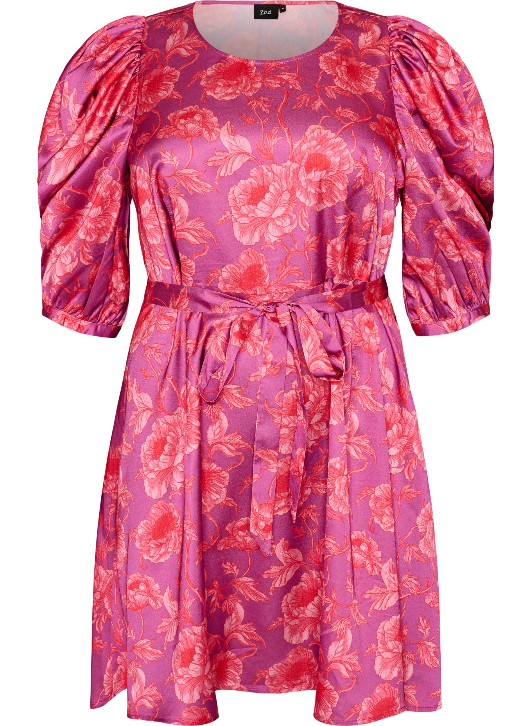 ZizziRobe &agrave; fleurs avec manches bouffantes et ceinture &agrave; nouer, Rose, Packshot image number 0