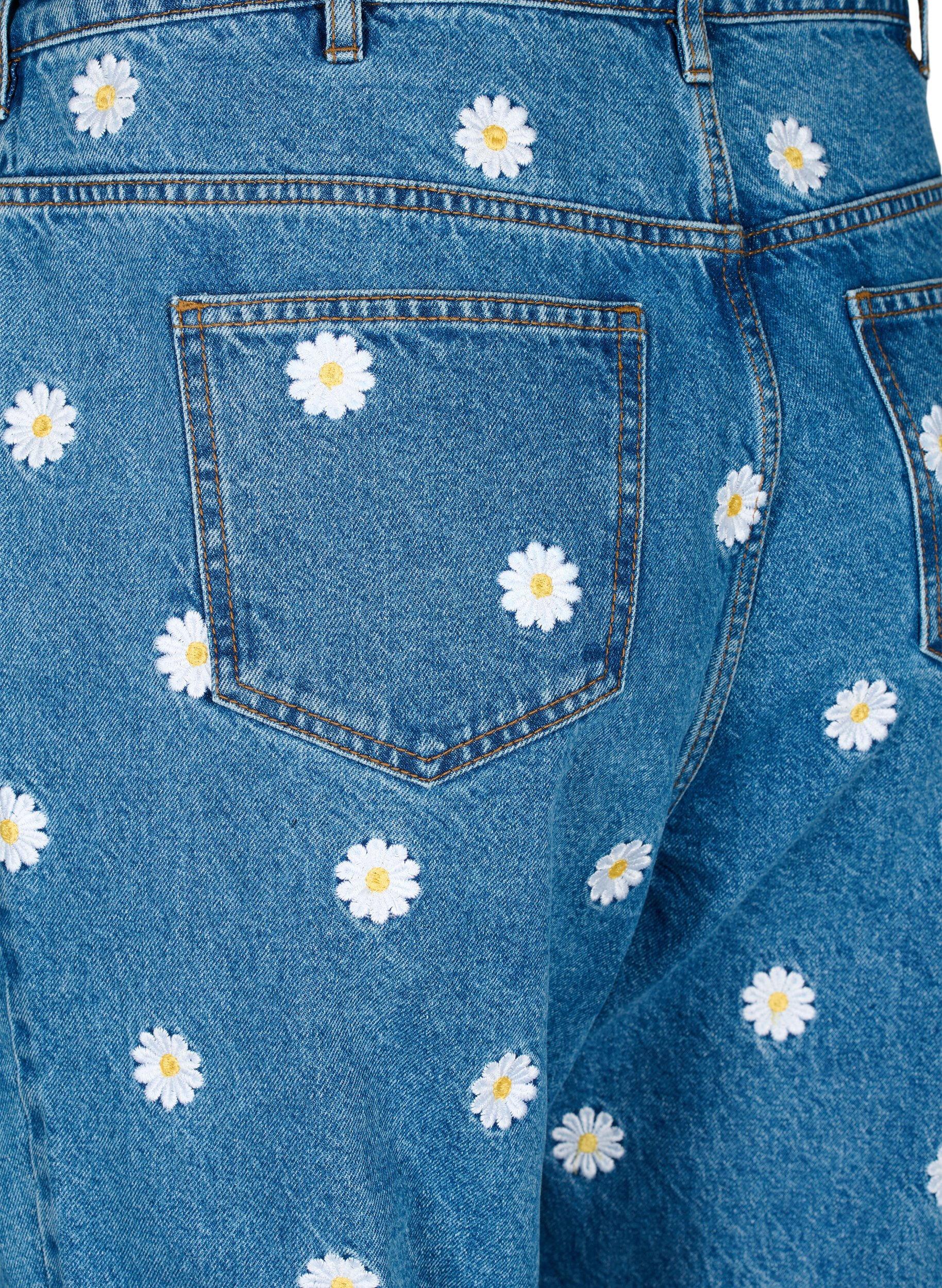 Zizzi Jean Gemma taille haute avec des marguerites, Bleu Clair, Packshot image number 3