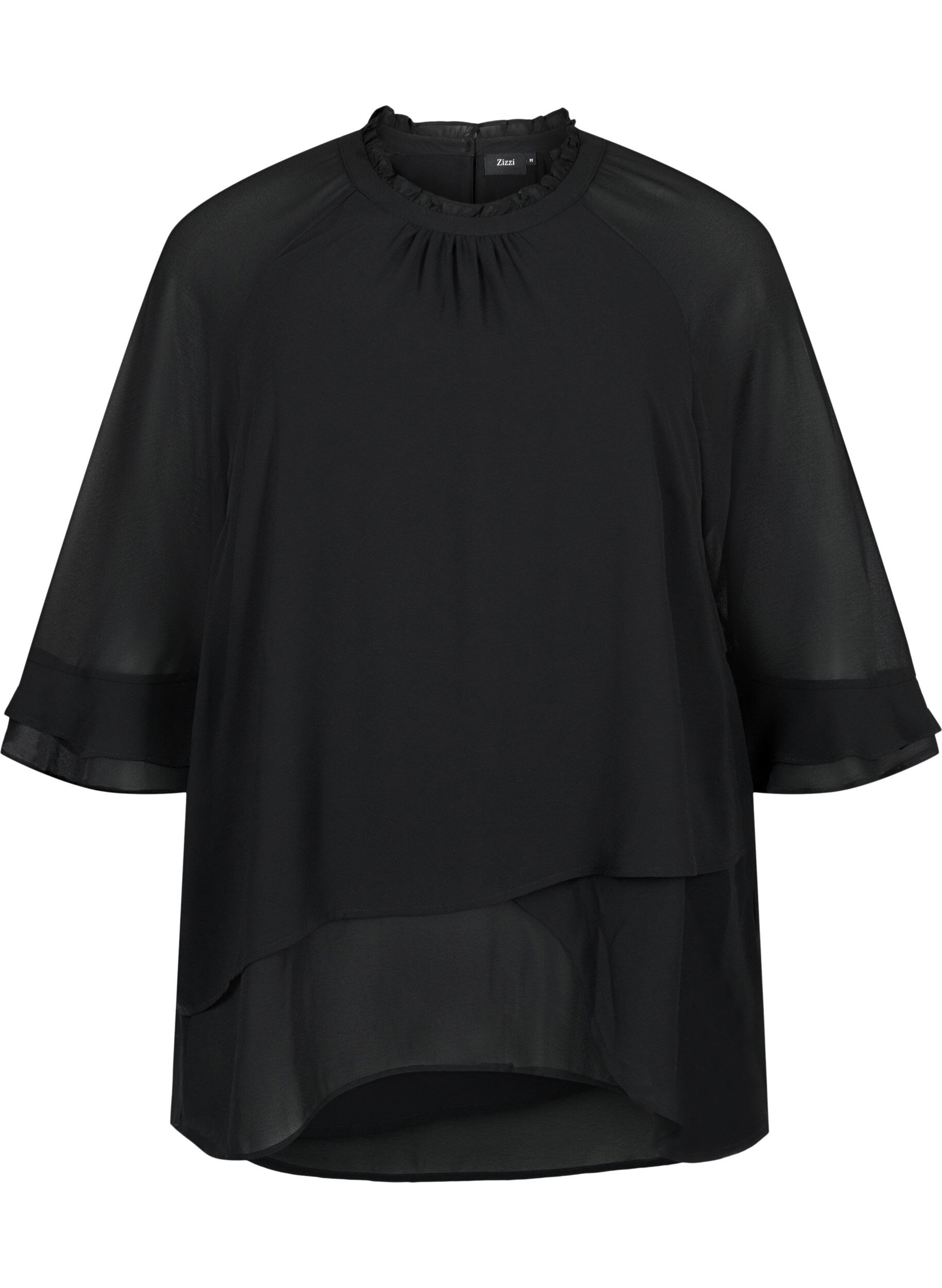 Zizzi Blouse &agrave; fond asym&eacute;trique et manches 3/4, Black, Packshot image number 0