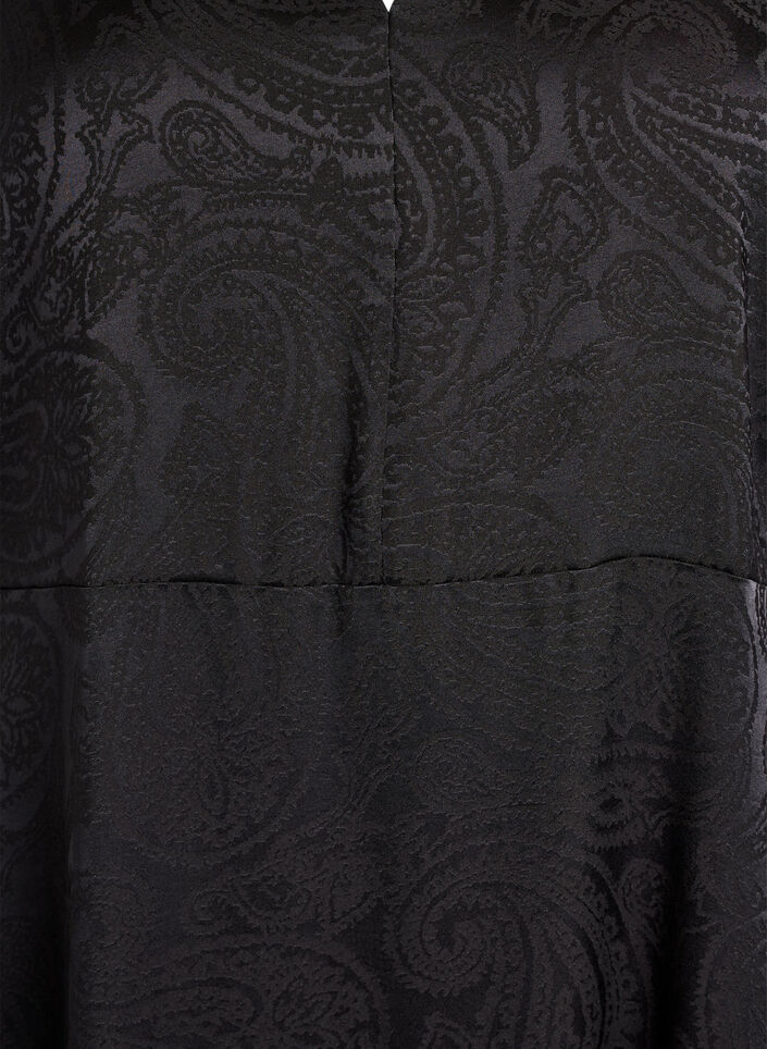 Robe midi en jacquard &agrave; motif cachemire et manches papillon, Noir, Packshot image number 2