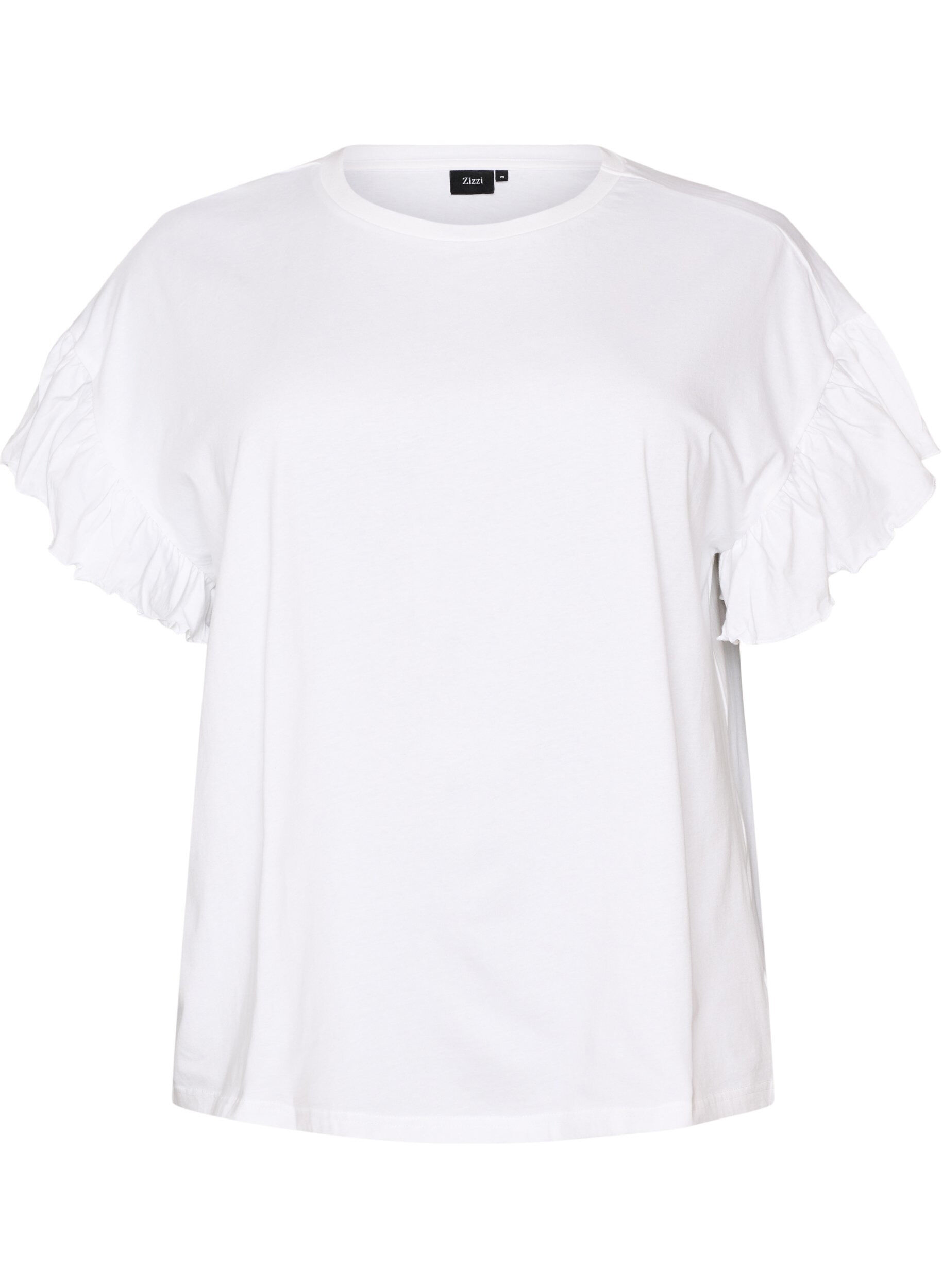 ZizziT-shirt en coton bio avec manches &agrave; volants, Blanc, Packshot image number 0