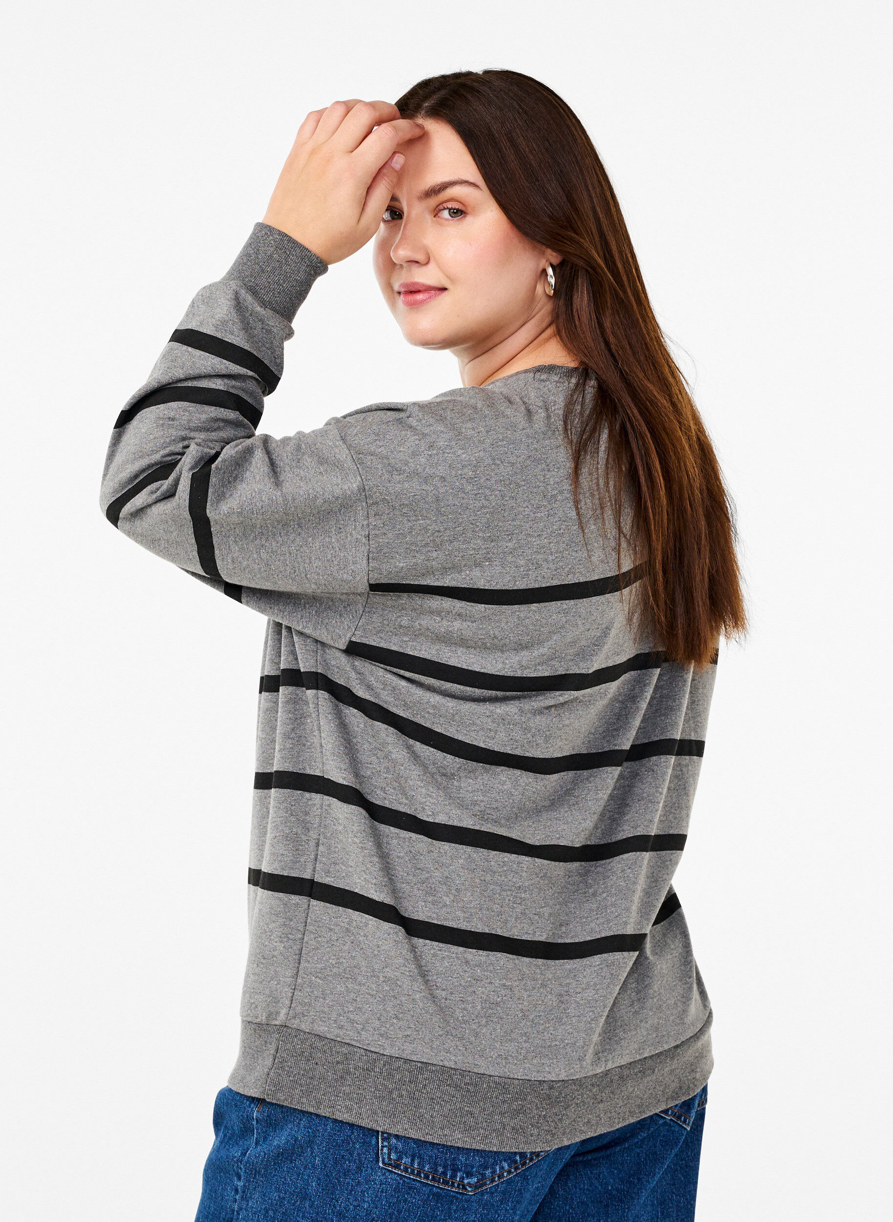 Zizzi Sweat-shirt &agrave; rayures, MGM w. Black Stripe, Model image number 1