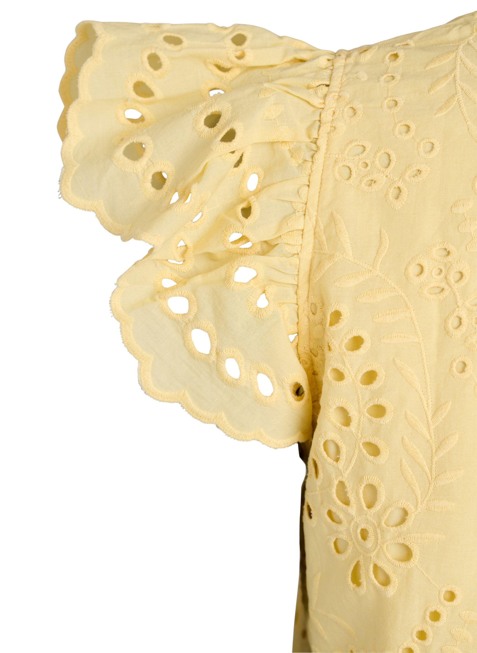 Zizzi Robe en broderie anglaise avec manches &agrave; volants, Jaune clair, Packshot image number 3
