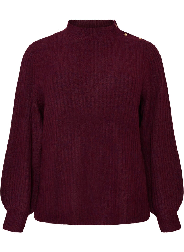Pull c&ocirc;tel&eacute; &agrave; manches bouffantes et boutons, Bordeaux fonc&eacute;, Packshot image number 0