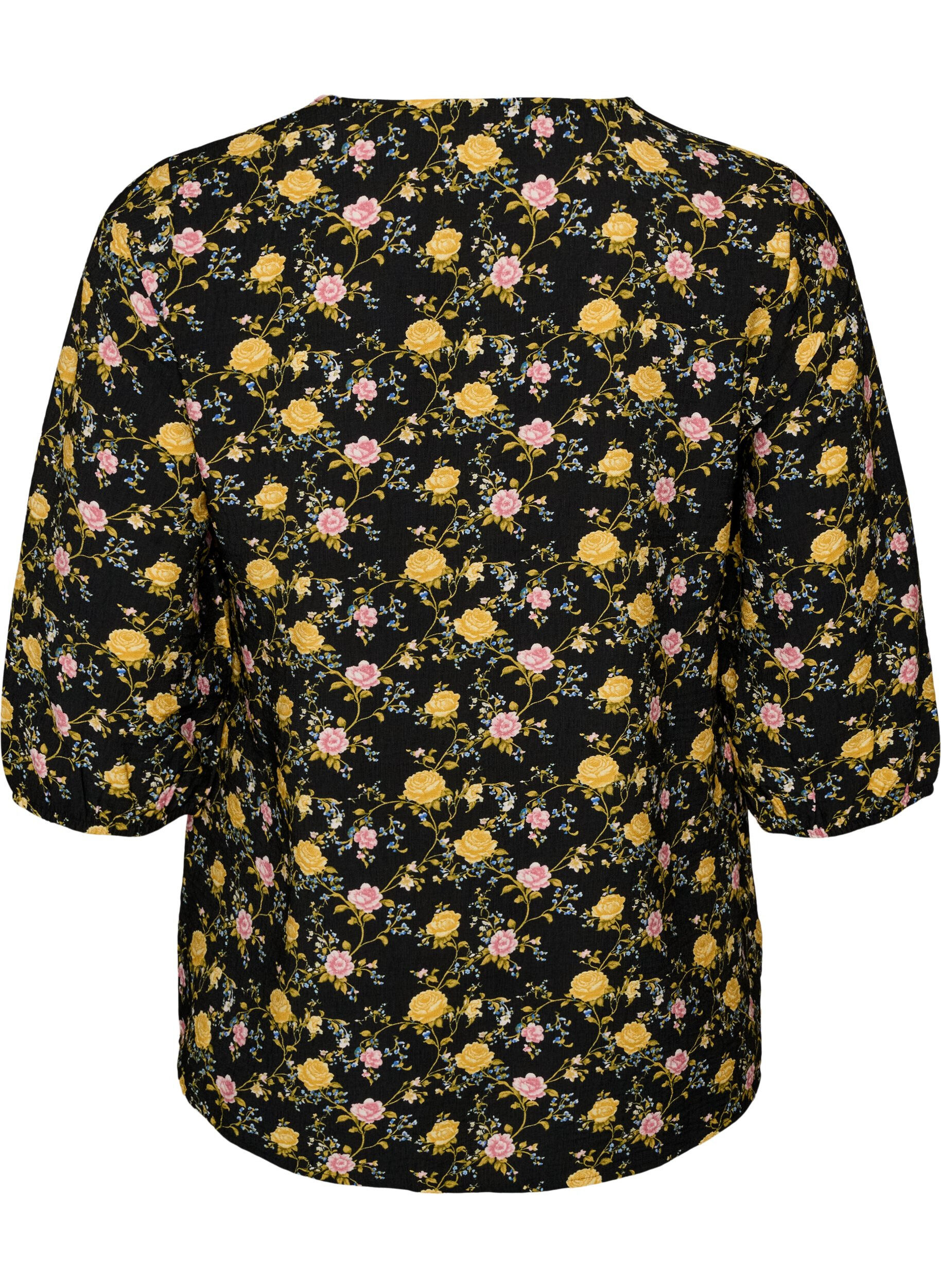 ZizziBlouse imprim&eacute;e en viscose avec manches 3/4, Noir, Packshot image number 1