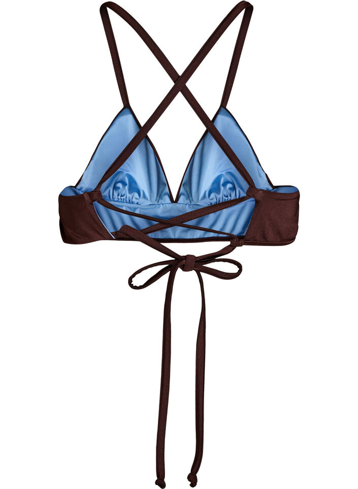 Haut de bikini r&eacute;versible avec d&eacute;collet&eacute; en V et bretelles crois&eacute;es dans le dos, Marron, Packshot image number 1
