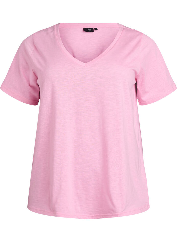 T-shirt basique &agrave; manches courtes avec col en V, Rose, Packshot image number 0