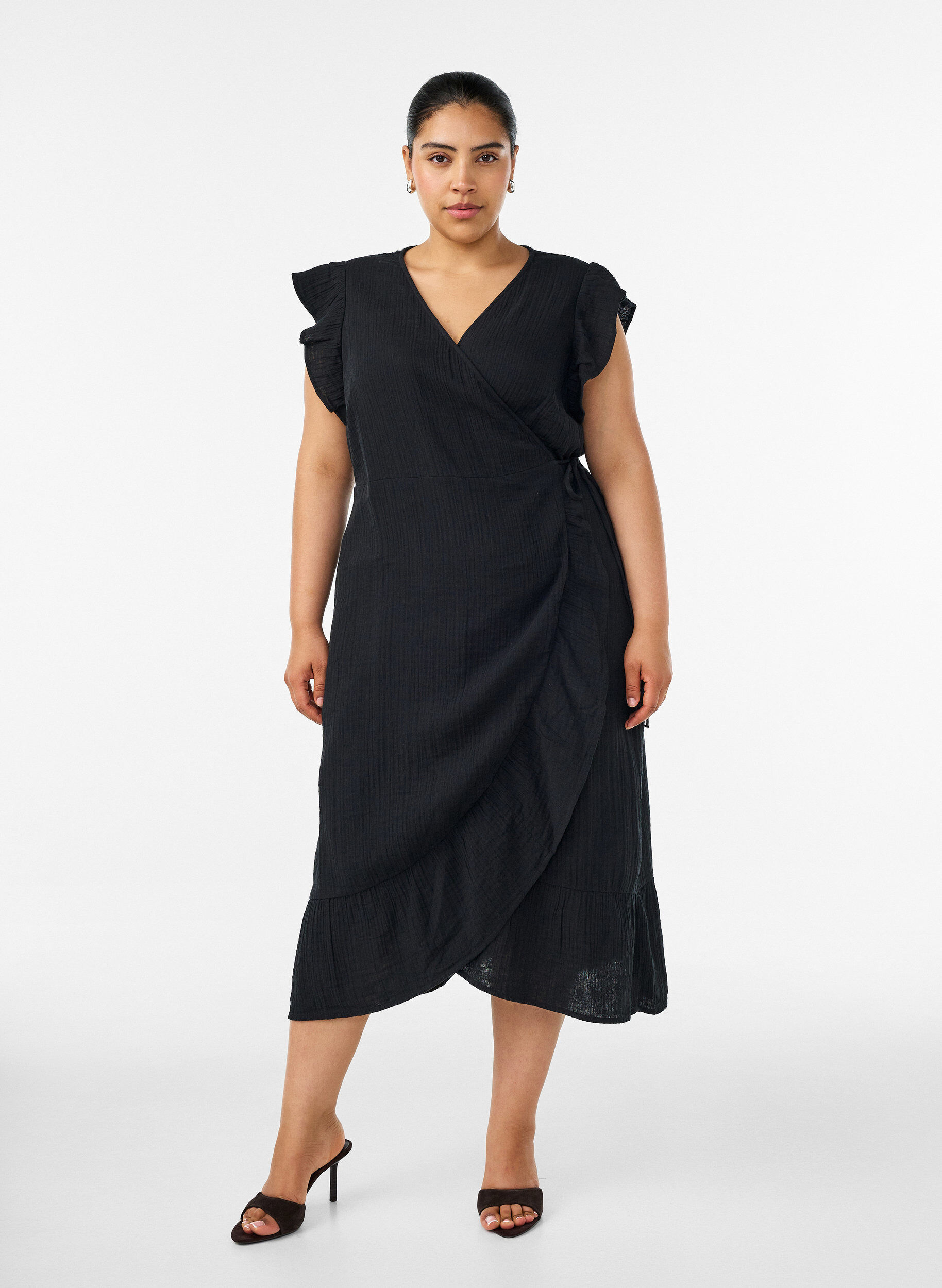 ZizziRobe portefeuille en mousseline de coton avec volants, Noir, Model image number 0