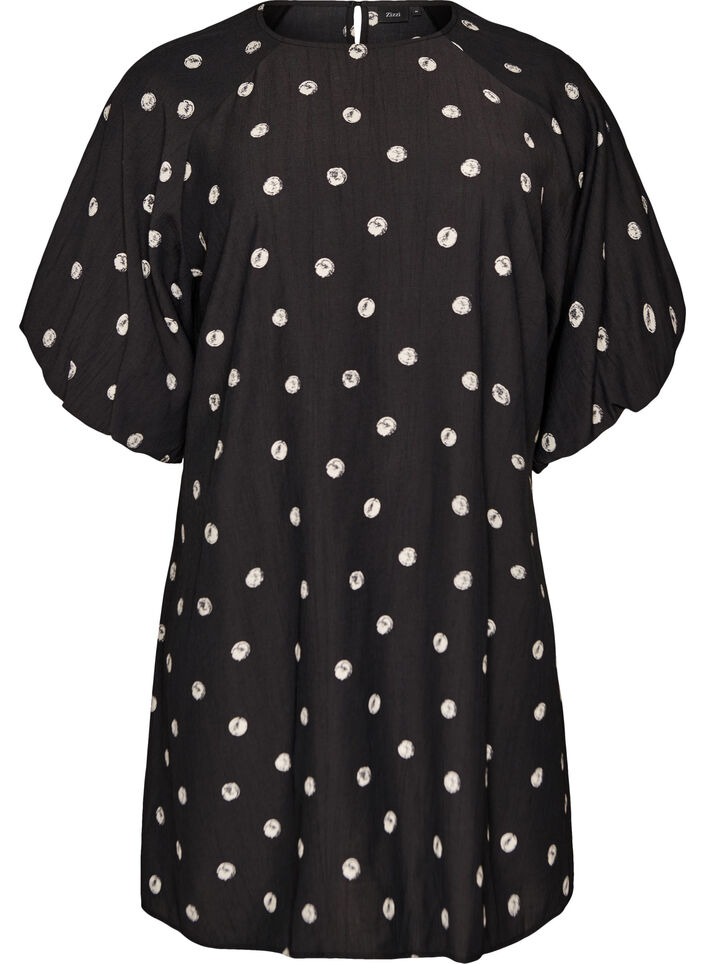 Robe courte en viscose avec manches ballon, Charbon, Packshot