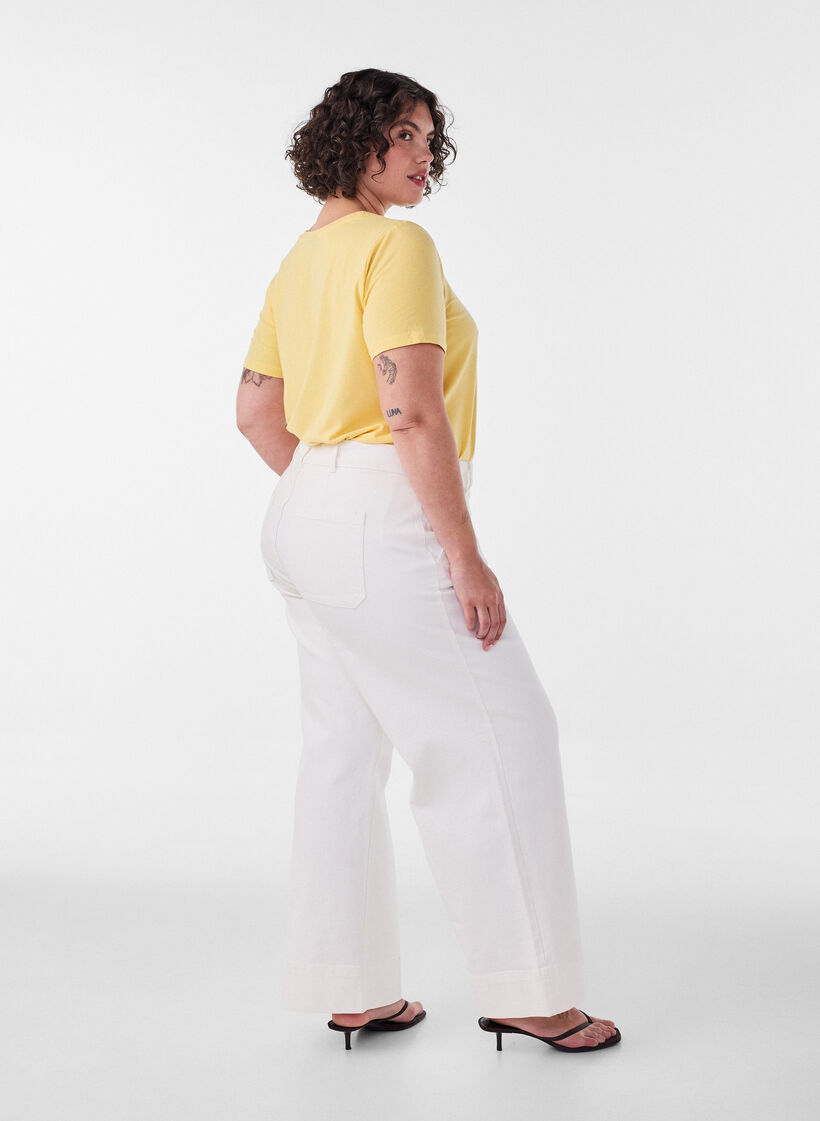 T-shirt en coton uni basique, Jaune, Model image number 2