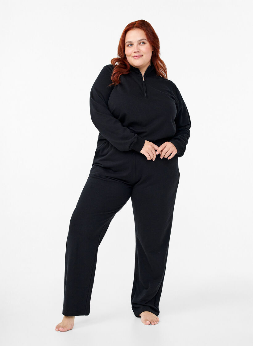 Sweat à col montant avec fermeture éclair, Noir, Model image number 1