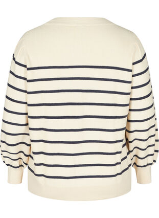 Pull en tricot rayé à manches bouffantes, Birch W/Navy stripes, Packshot image number 1