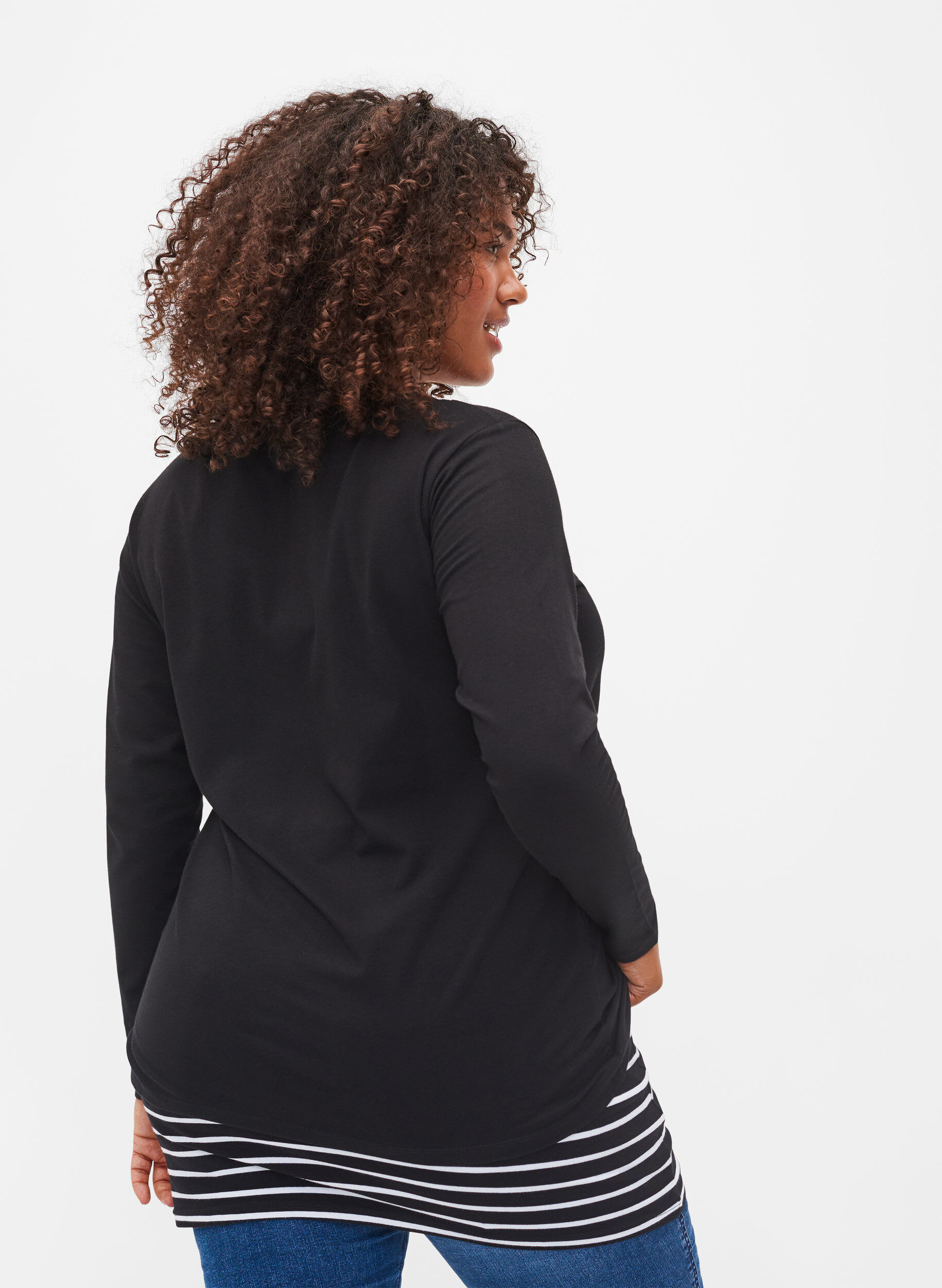 Zizzi Extension de tops 2-pack, Black/Black Stripe, Model image number 1