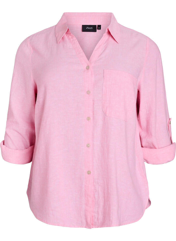 Chemise en lin et viscose avec manches 3/4, Rose, Packshot image number 0