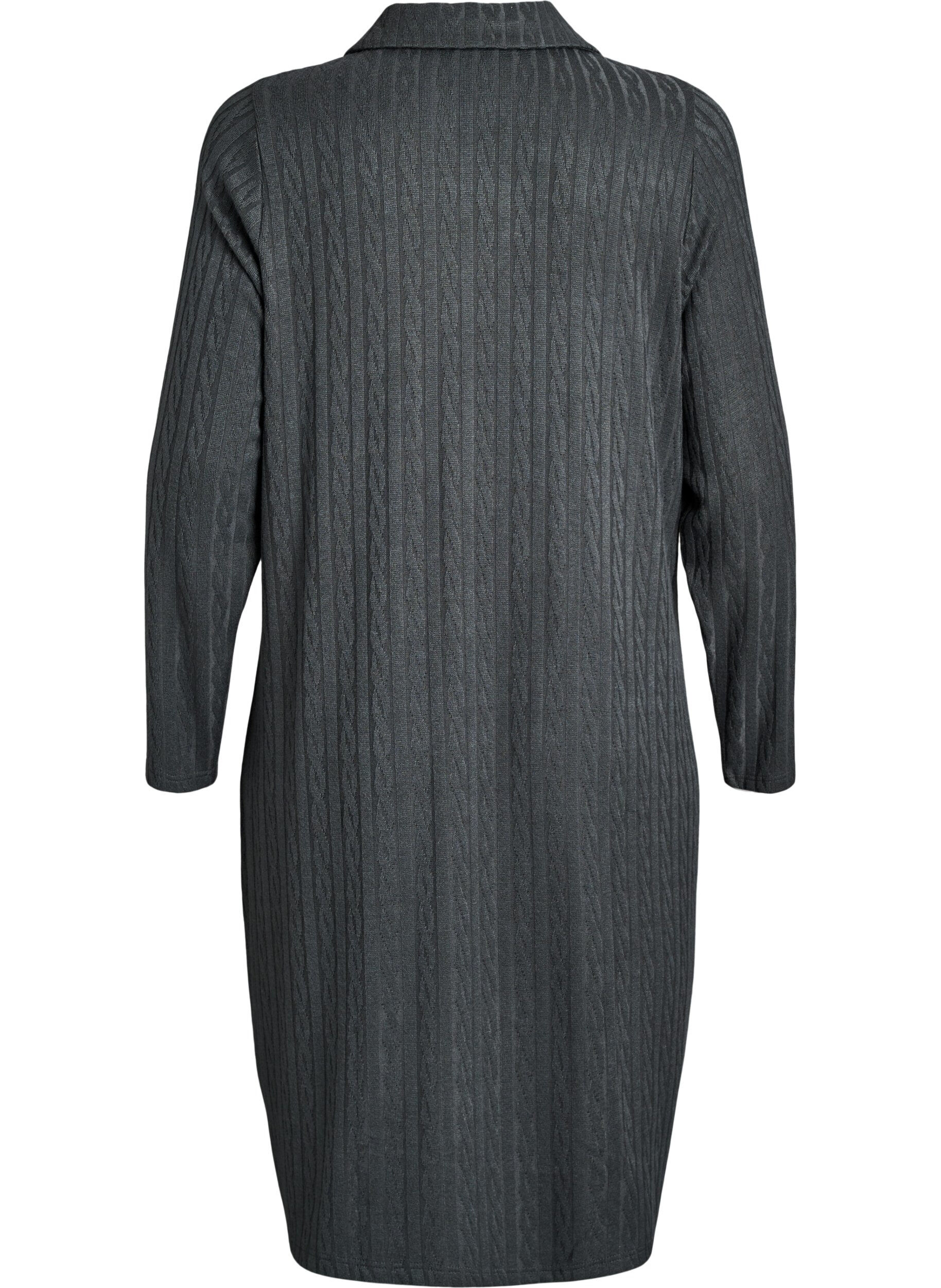 Zizzi Robe &agrave; structure torsad&eacute;e et col en V, Vert fonc&eacute;, Packshot image number 1