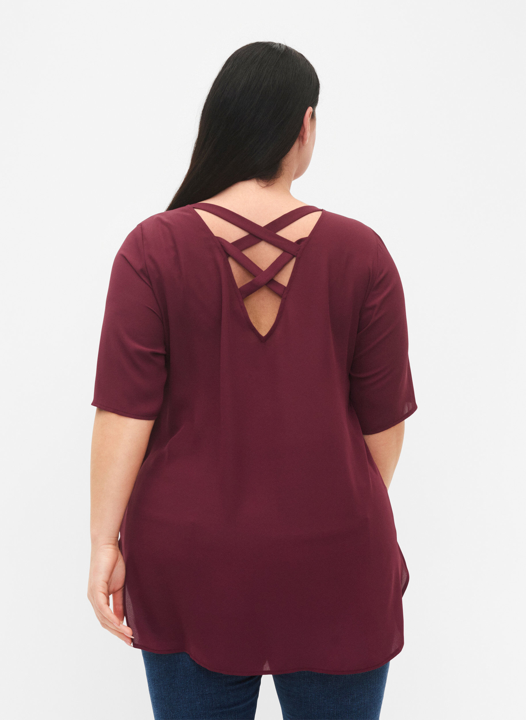 Zizzi Blouse avec d&eacute;tail en croix sur le dos, Port Royal, Model image number 1