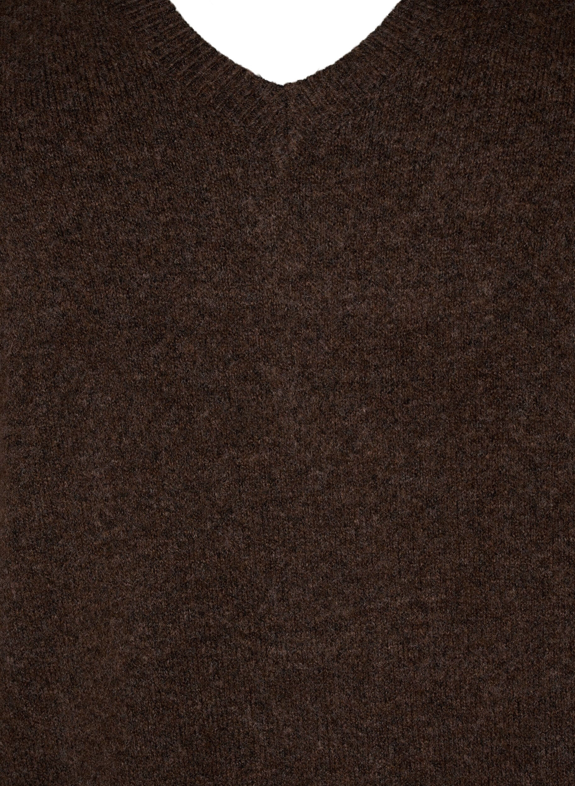 Zizzi Robe en maille &agrave; manches longues et col en V, Marron, Packshot image number 2