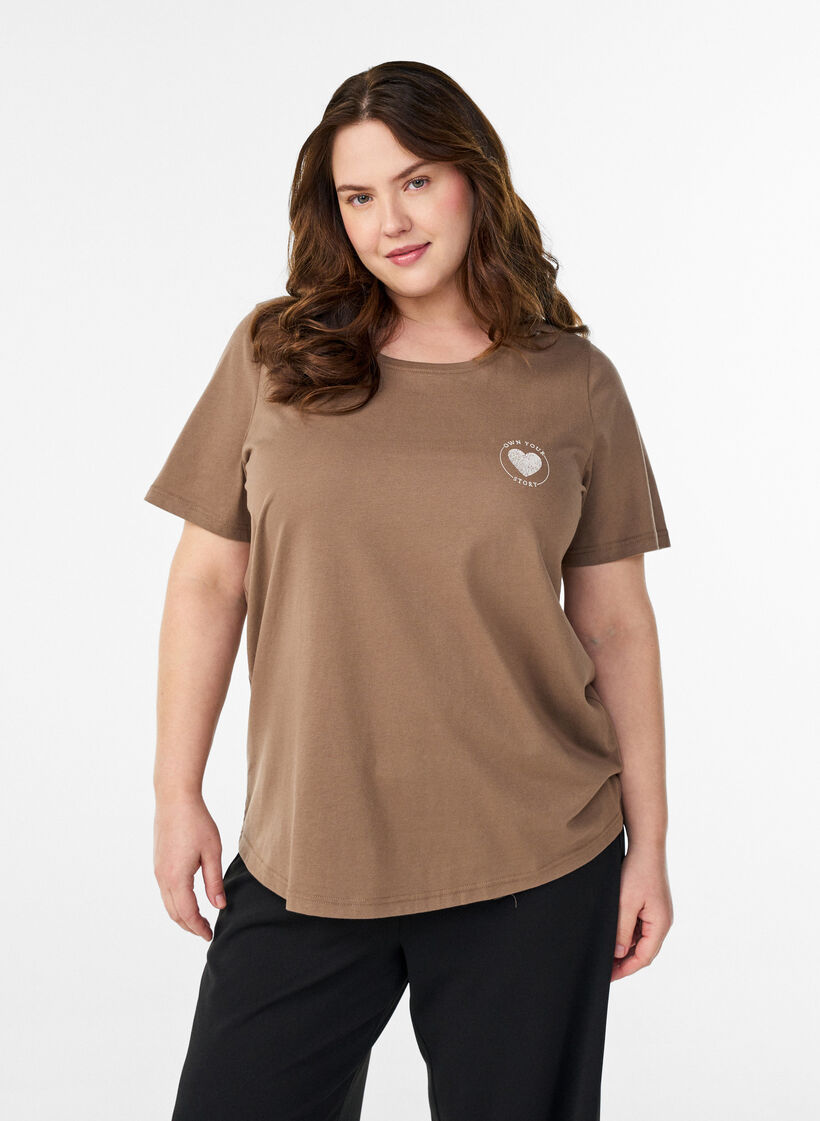 T-shirt imprim&eacute;, Marron, Model image number 0