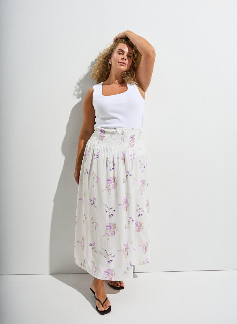 Jupe longue en viscose avec smocks, Blanc, Image image number 0