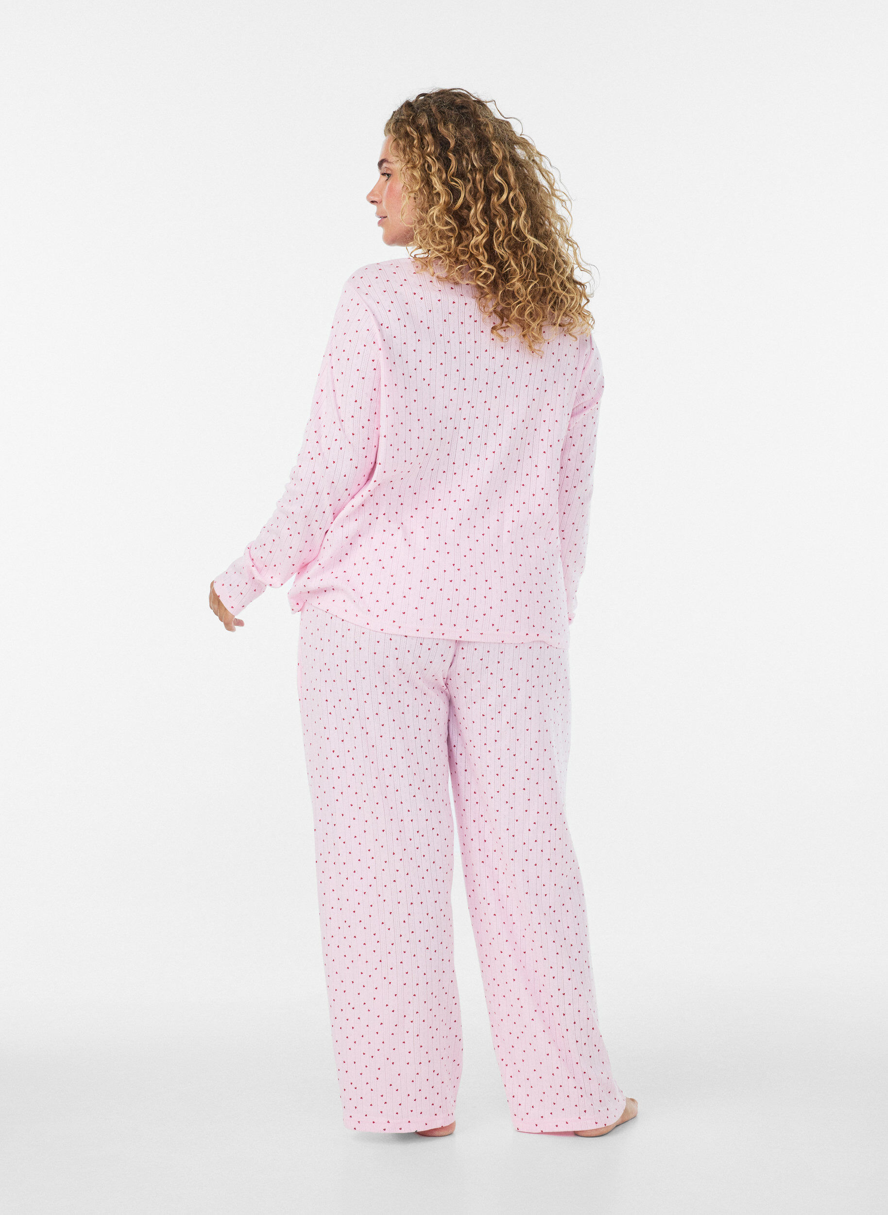 ZizziPantalon de pyjama en coton biologique avec broderie ajour&eacute;e, Rose, Model image number 2