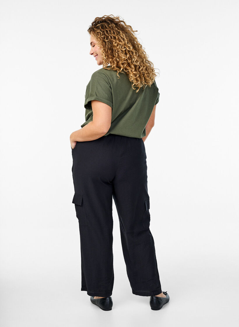 Pantalon cargo taille haute, Noir, Model image number 1