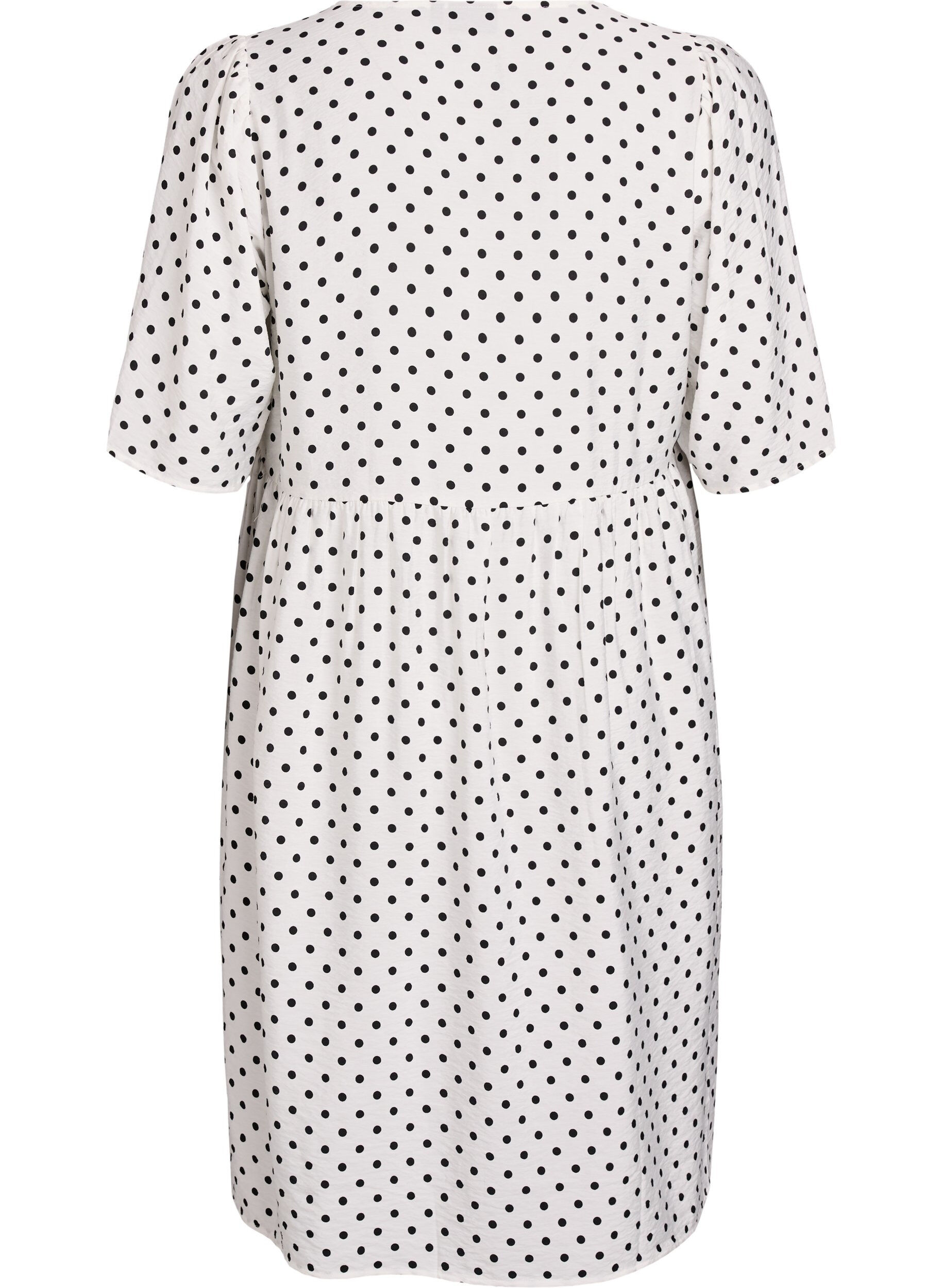 Zizzi Robe &agrave; pois avec d&eacute;collet&eacute; en V et coupe &eacute;vas&eacute;e, Blanc, Packshot image number 1
