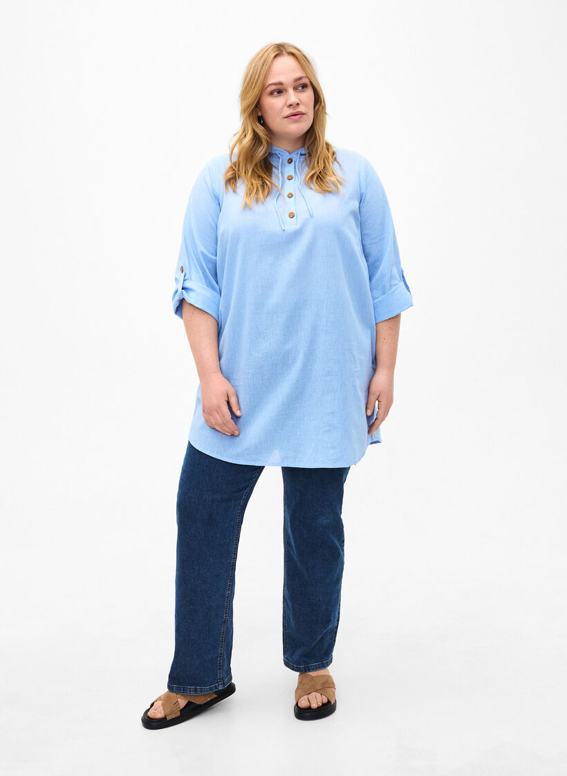 Tunique à capuche en coton et lin, Serenity, Model image number 2