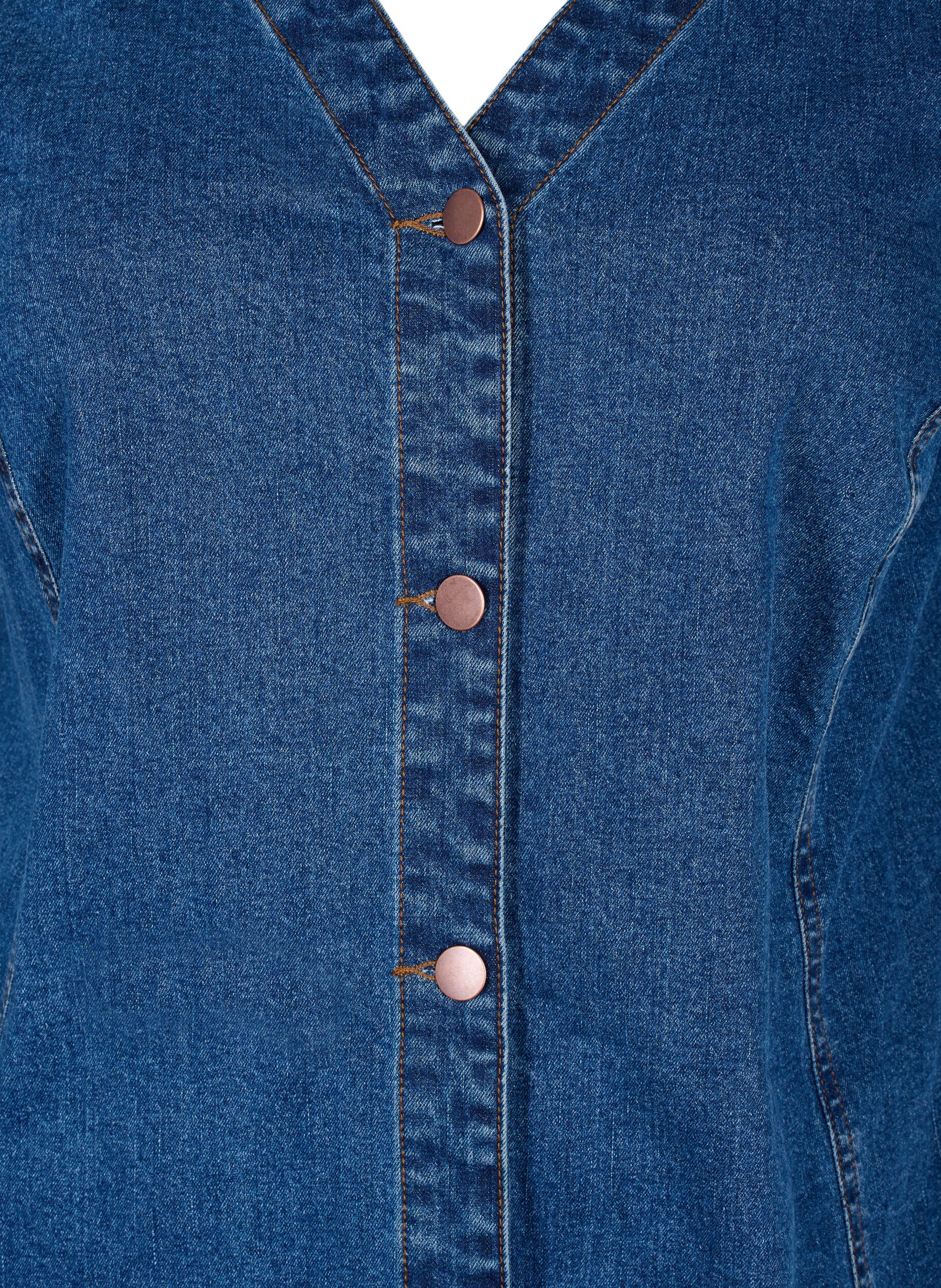 Zizzi Robe courte en jean avec col en V, Bleu, Packshot image number 2
