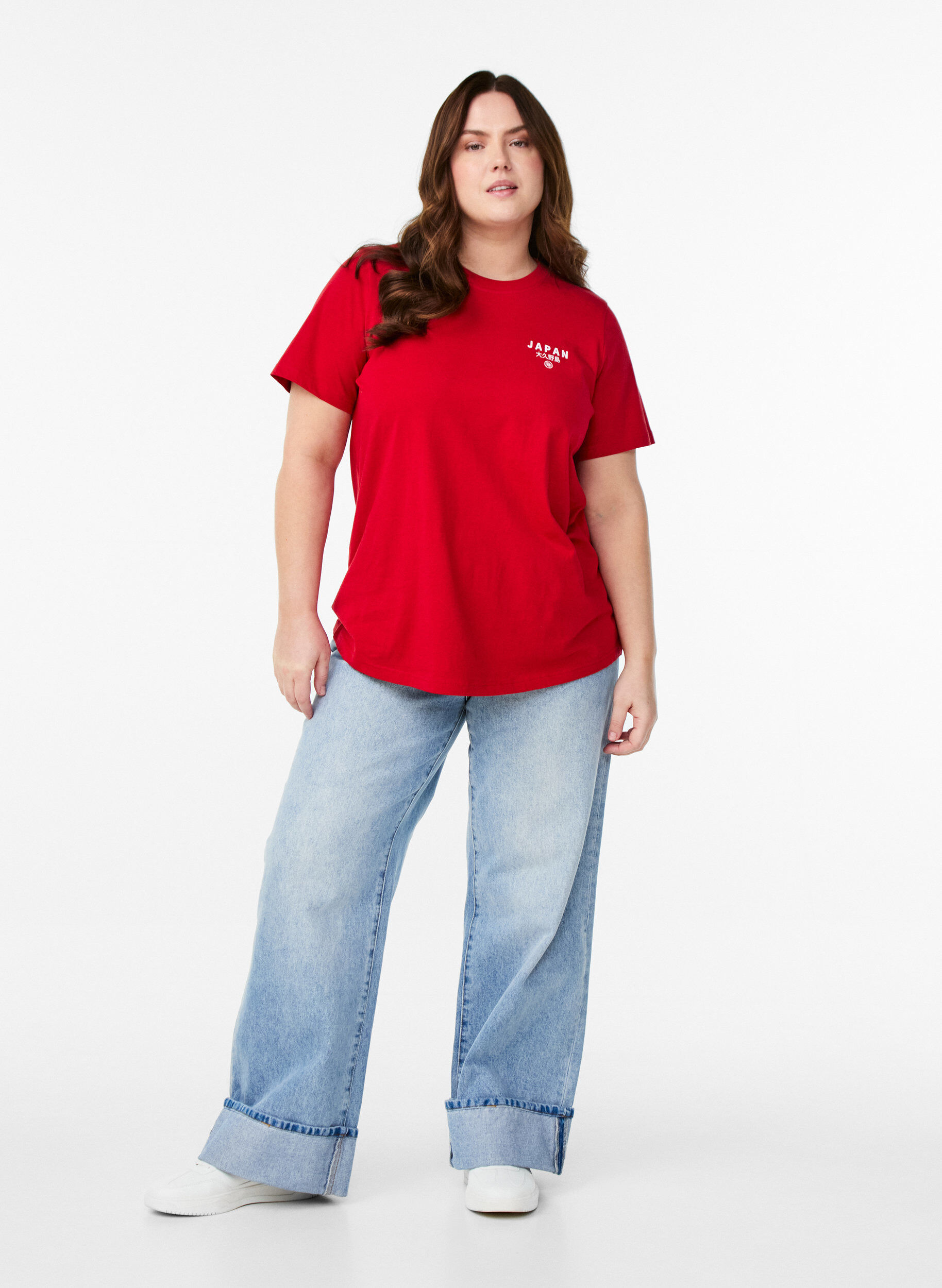 ZizziT-shirt avec imprim&eacute; de texte et col rond, Rouge, Model image number 1