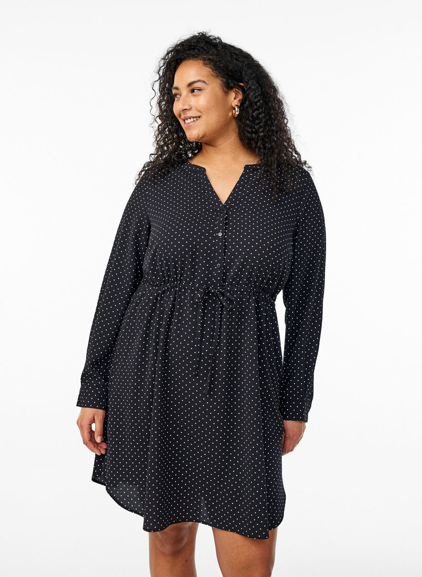 Robe mi-longue avec ceinture à nouer, Noir, Model image number 0