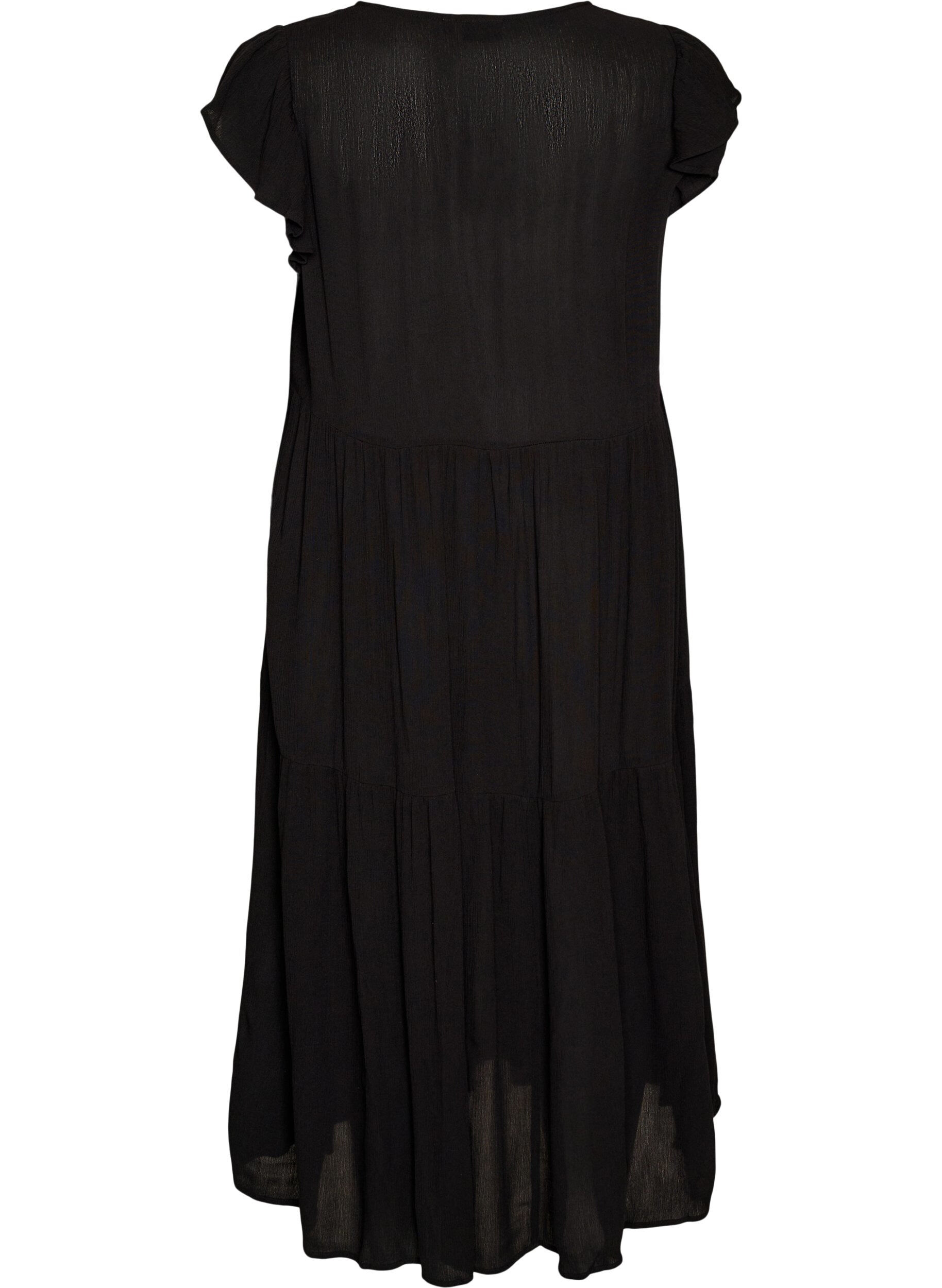 ZizziRobe midi en viscose avec manches &agrave; volants, Noir, Packshot image number 1