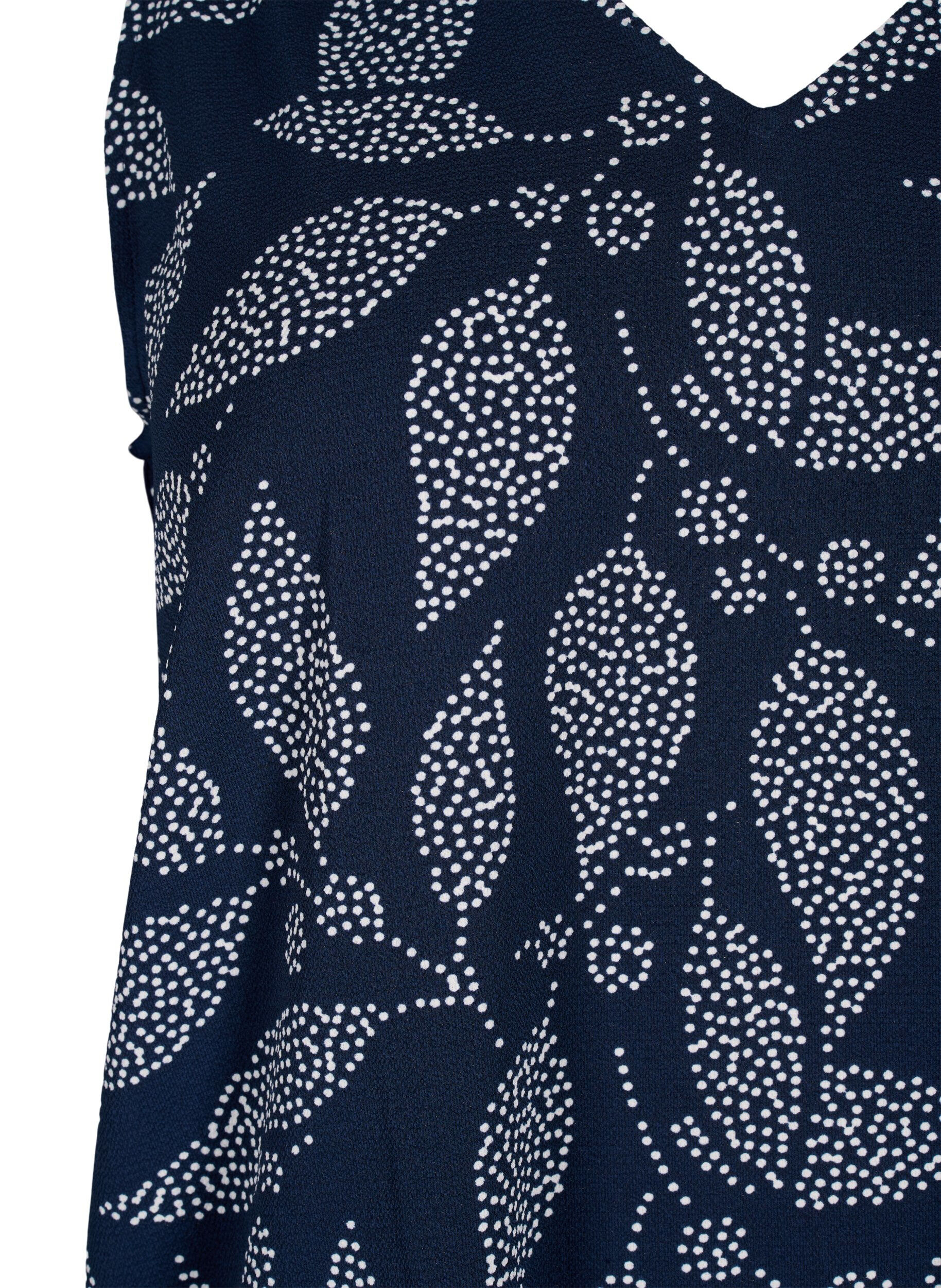 Zizzi Haut imprim&eacute; &agrave; encolure en V, Navy B. w. Dot Leaf, Packshot image number 2