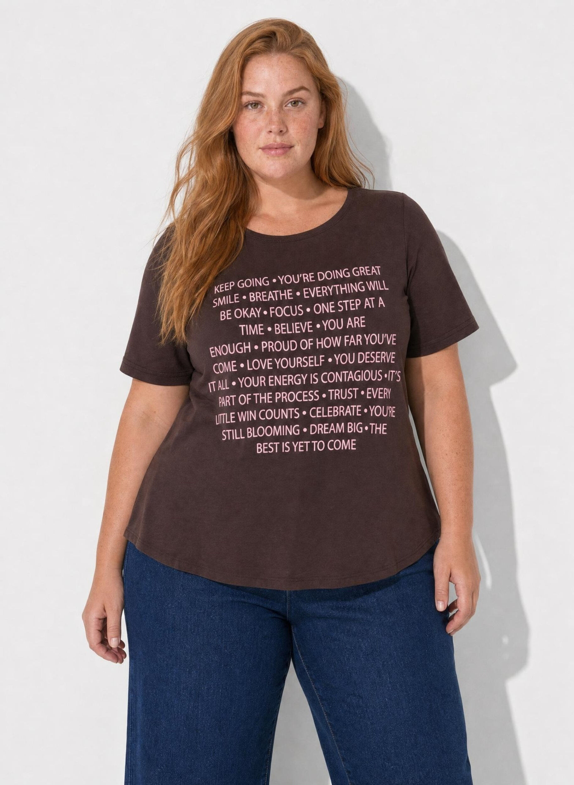 T-shirt imprim&eacute;, Marron, Model