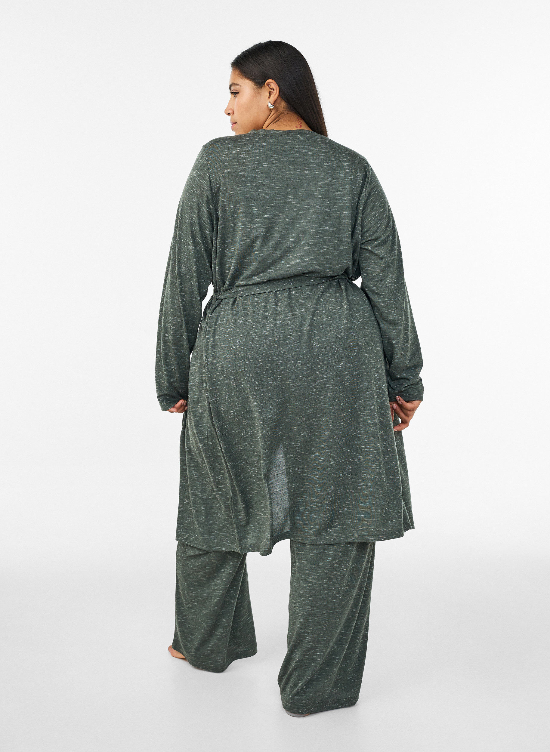 ZizziCardigan long en jersey avec ceinture &agrave; nouer, Vert, Model image number 1