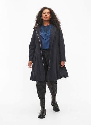 Manteau à carreaux avec de la laine, Dark Grey Melange, Model image number 2