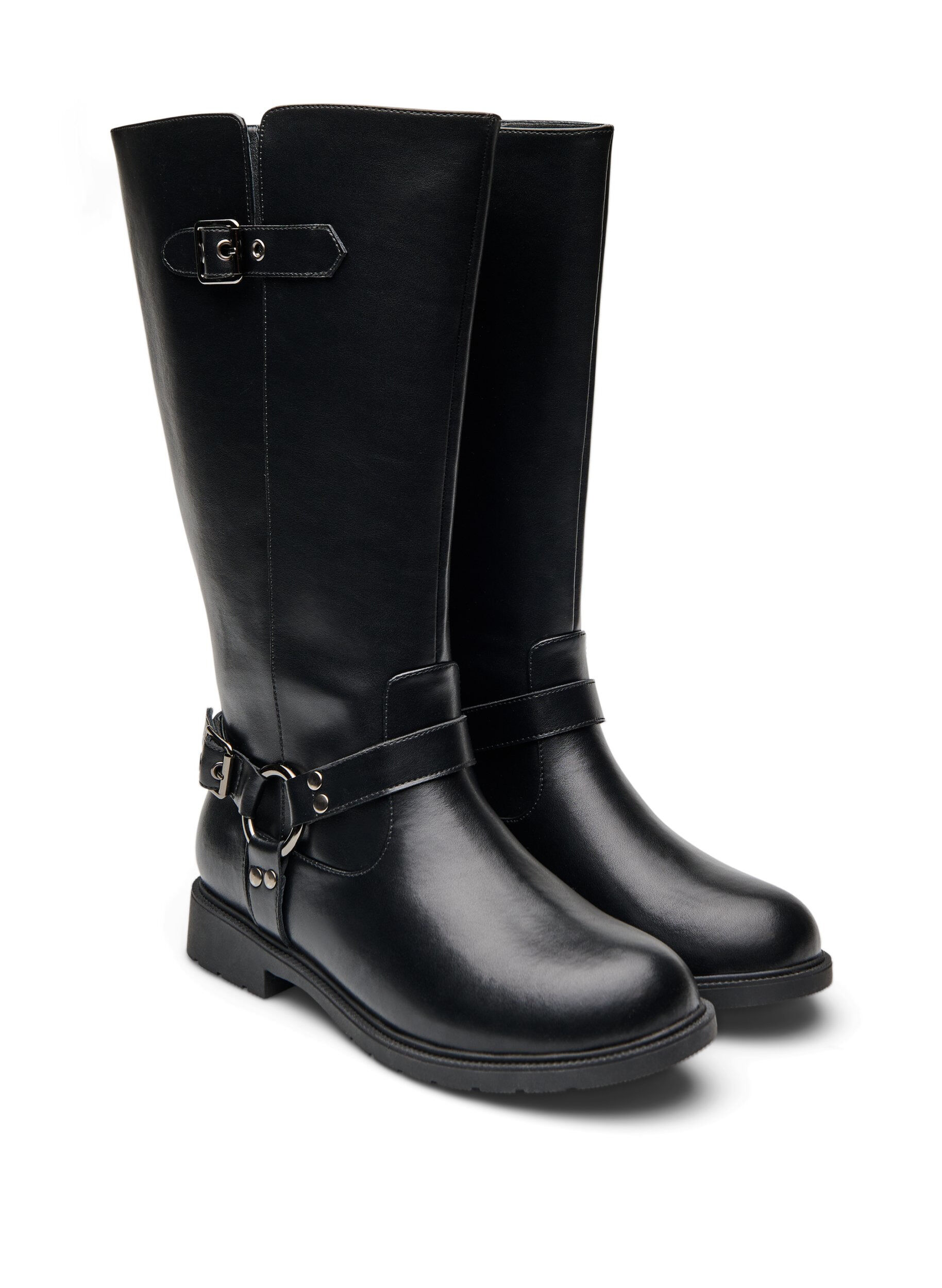 Zizzi Large - Botte haute en cuir avec boucles d&eacute;coratives, Noir, Packshot image number 1
