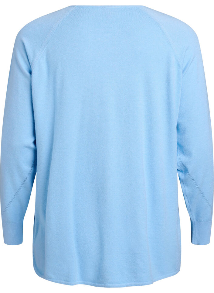 Blouse en maille &agrave; col rond et motif tricot&eacute;, Bleu Clair, Packshot image number 1