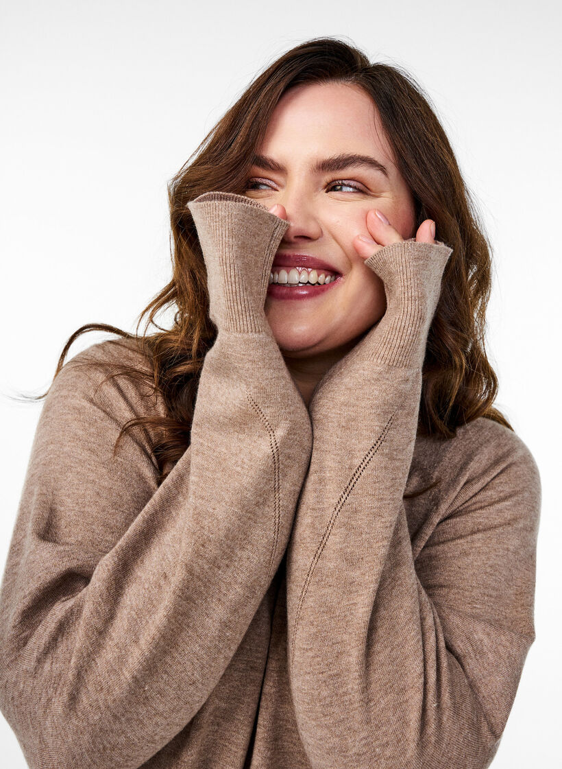 Chemisier en tricot avec col rond et motif tricot, Marron, Image image number 0