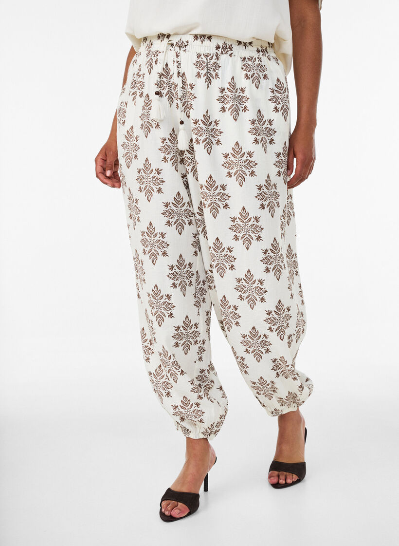 Pantalon ballon taille haute &agrave; motifs, Vanille, Model image number 2