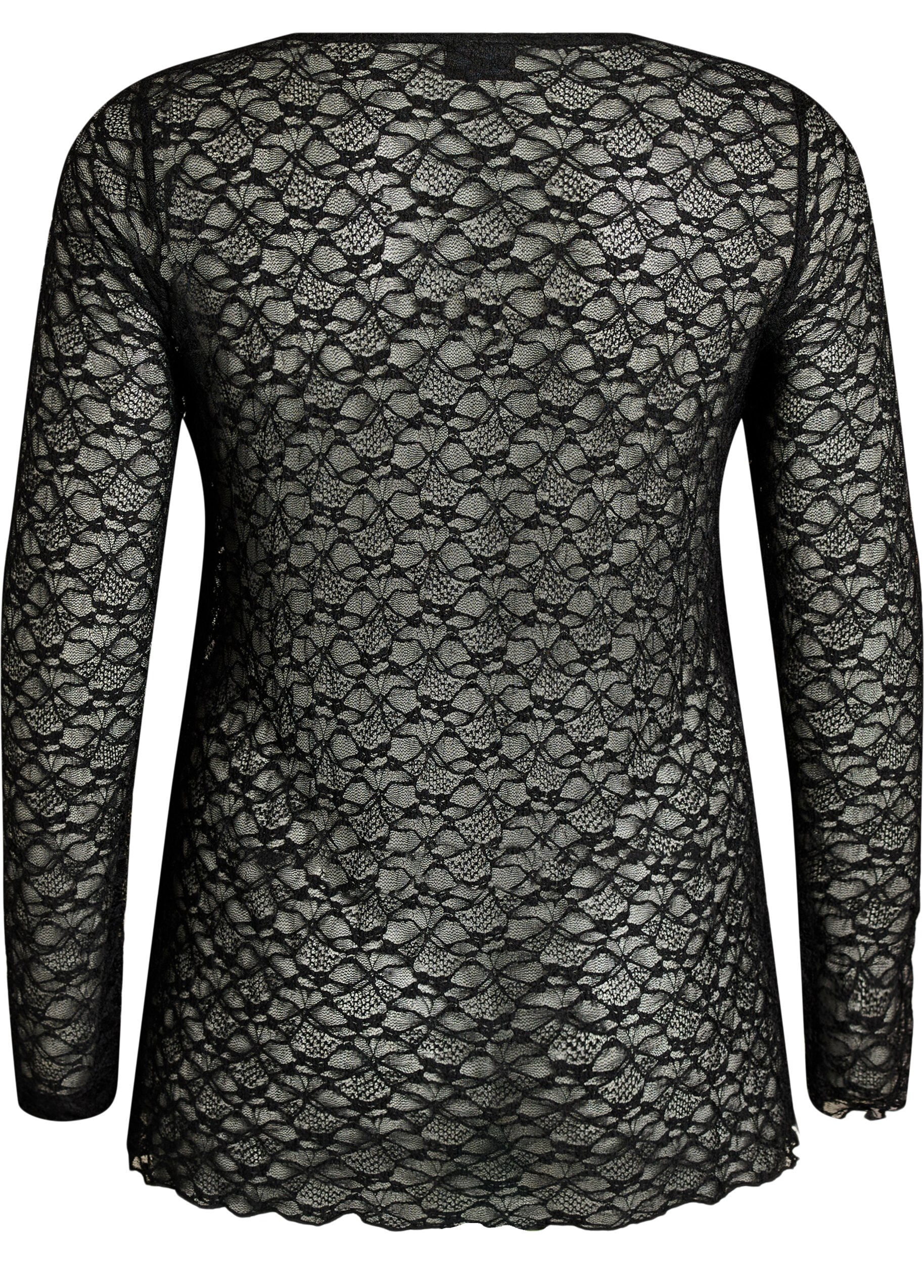 ZizziBlouse en dentelle transparente avec manches longues, Noir, Packshot image number 1